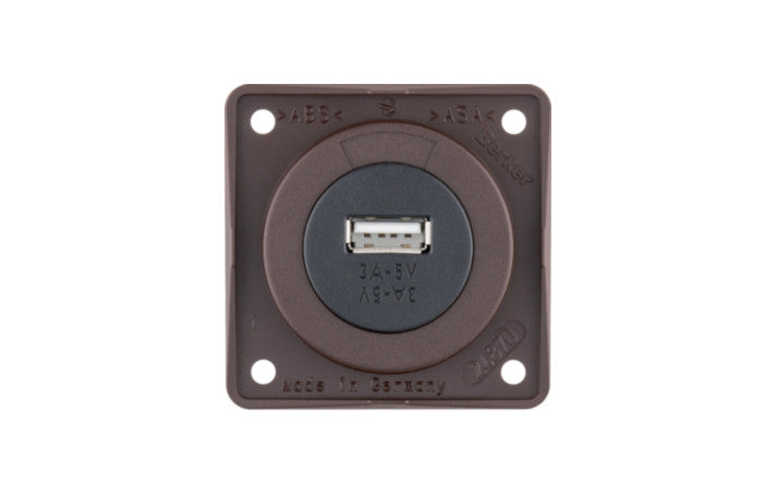 USB-Einbaubuchse, braun matt, 12V, 3A Ausgangsstrom