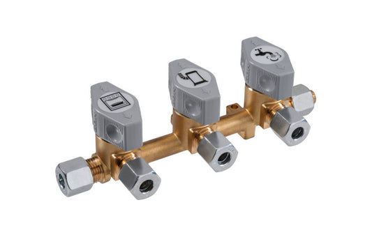 GOK 3-fach Schnellschluss-Absperrventil für 8mm Gasrohr