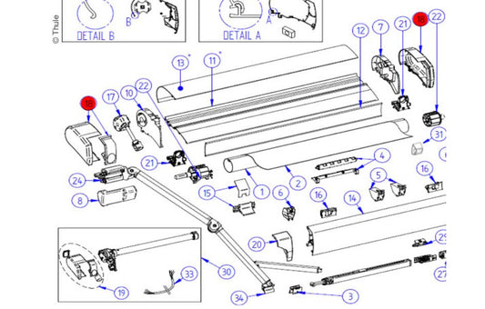 Thule Omnistor 9200 Gehäuseendkappen links und rechts silber