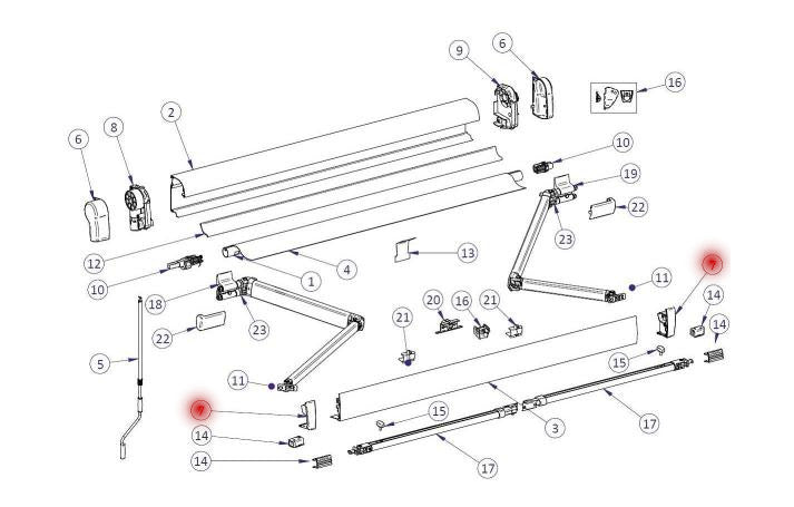 Thule Omnistor 4900 Frontblendenendkappensatz weiß