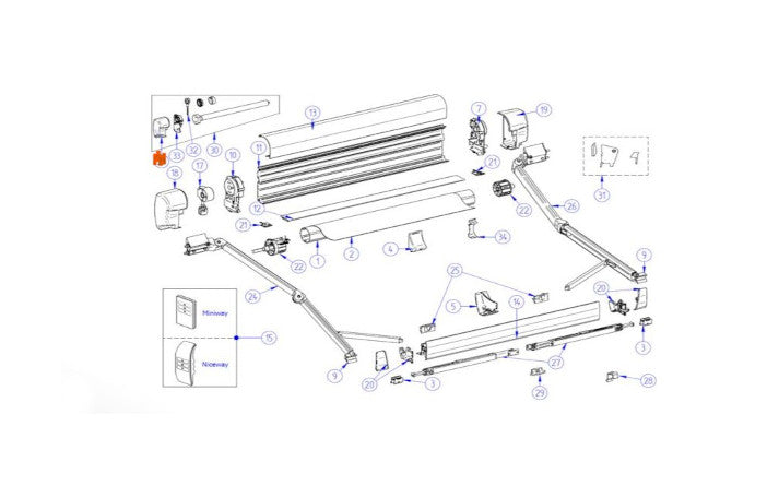 Thule Omnistor 8000 Endkappe Motor links grauweiß