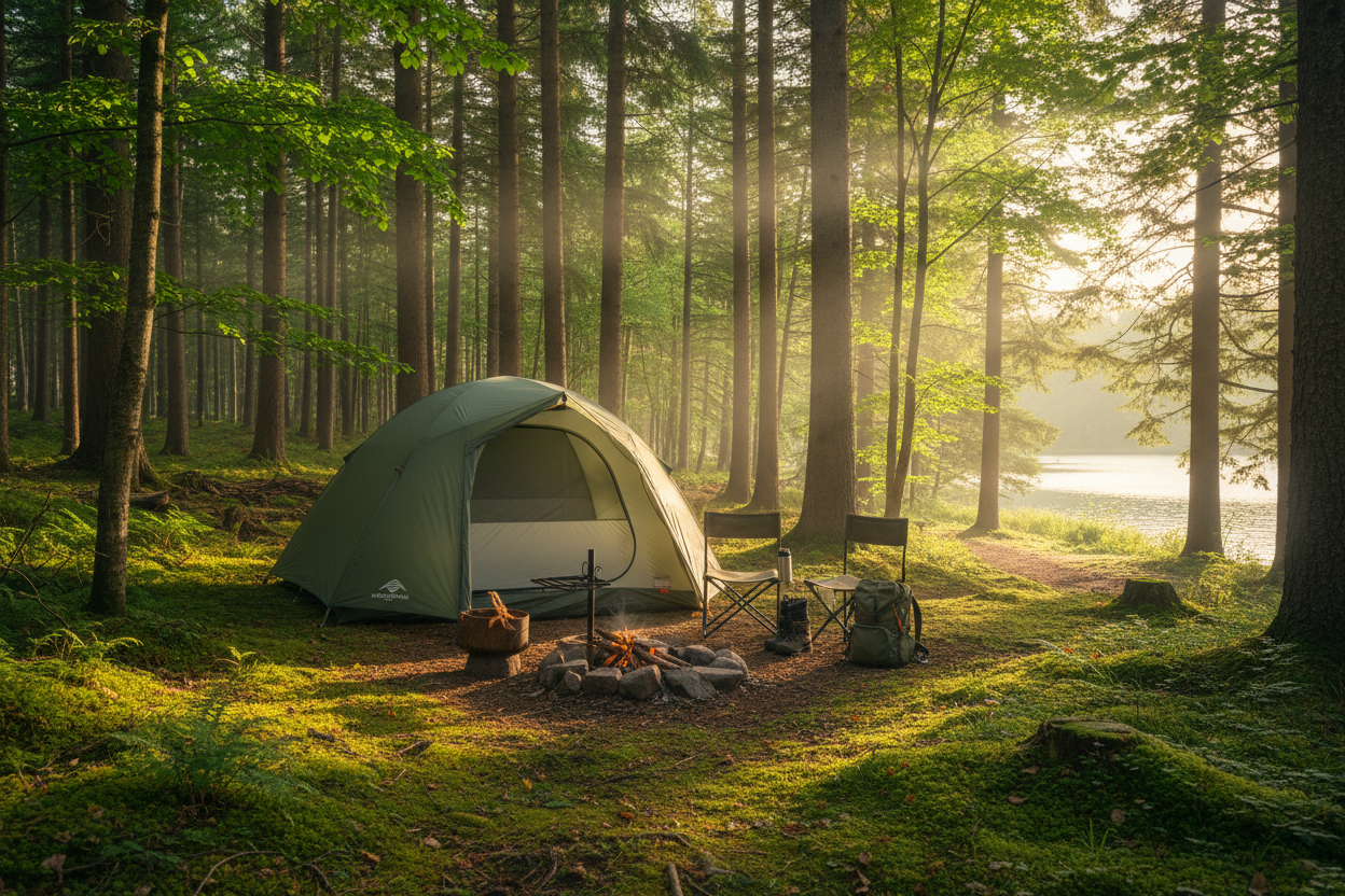 Camping Hero-Bild mit Grüntönen